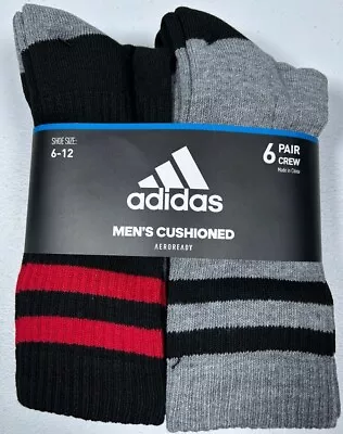 New Adidas Aeroready 6-Pack Cushioned Crew Socks Black Gray Red  Size 6-12 XX • $18.99