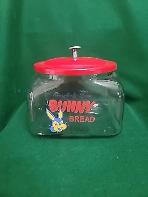 Vintage Antique General Store Glass BUNNY BREAD Advertising Jar Metal Lid Cookie • $75