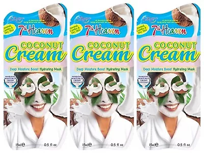 7TH HEAVEN Coconut Cream Deep Moisture Boost Hydrating Face Mask 15ml - 3pack • £7.45