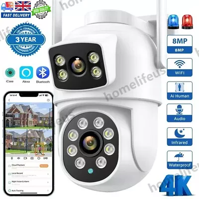 8MP IP Camera WIFI Outdoor 4K CCTV PTZ Smart Home Security IR Cam IP66 + UK Plug • £25.39