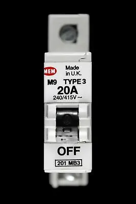 Mem 20 Amp Type 3 M9 Mcb Circuit Breaker 201mb3 • £7.55