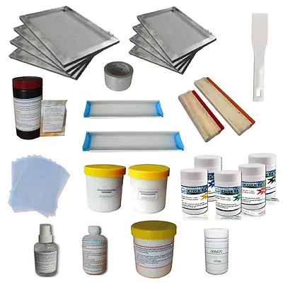 4 Color Screen Printing Materials Kit Ink Squeegee Stretch Frame DIY Press Tools • $291.40