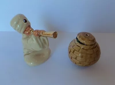 Arcadia Mini Miniature Snake Charmer & Snake In Basket Salt & Pepper Shakers  • $149