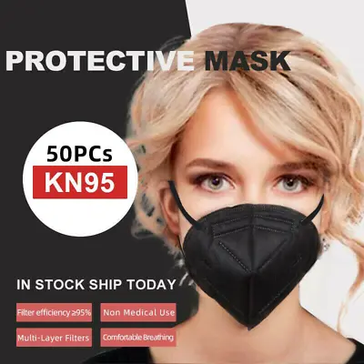 50 Pcs Black KN95 Face Mask 5 Layer Disposable Respirator FLship • $9.97
