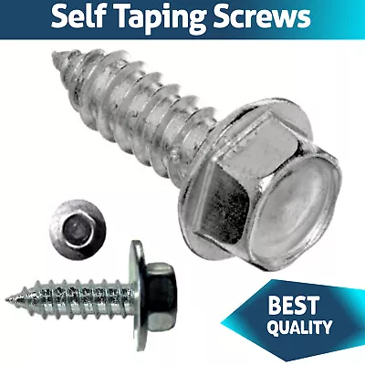 Self Tapping Screws Hex Washer Head Self Drilling Screws Zinc Plated Tappers BZP • £4.10