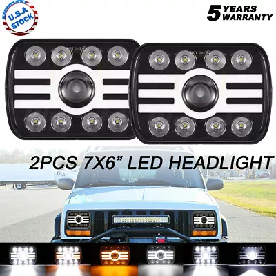 2x Black 7x6  5x7  LED Headlight For 86-95 Jeep Wrangler YJ 84-01 Cherokee XJ • $59.80