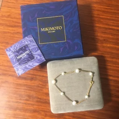 MIKIMOTO Akoya Pearl 5.00mm K18 Yellow Gold Station Bracelet With Box • $474.99