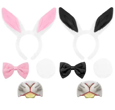 White Rabbit Fancy Dress Black / Pink Ears Nose Easter Wonderland Book Adult • £2.99