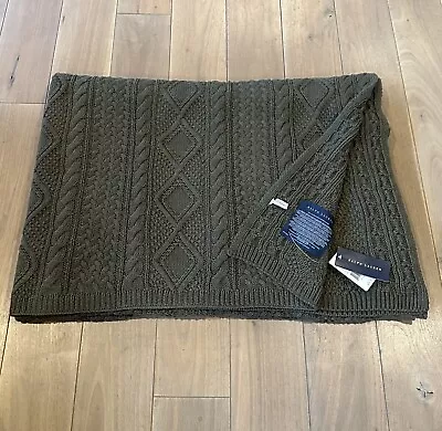 RALPH LAUREN HOME HENWICK COTTON CABLE KNIT THROW BLANKET $350 GREEN 54x72 • £154.42