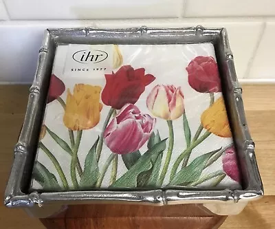 Mariposa Napkin Holder Tulip Napkins Set Made In México Silver Metal Heavy • $21.95