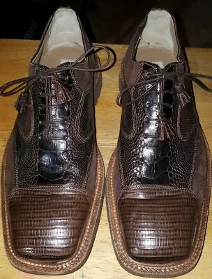 R. Martegani Oxfords Mens Lizard Skin Brown Size 9 Suede/leather Beautiful • $69