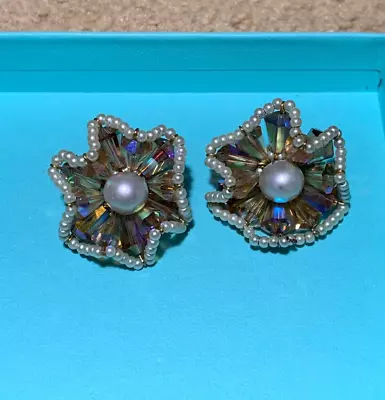 VENDOME Earrings Faux Pearl Crystal Rhinestones Gorgeous! Issue Pls Read • $29.99