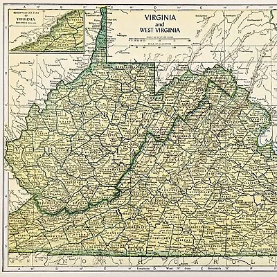 1953 West Virginia Map ORIGINAL Richmond Huntington Lynchburg Newport News • $28.88