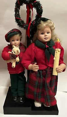 Holiday Creations Lighted Animated Motion Boy Girl Carolers With Lamp Vintage • $75.96