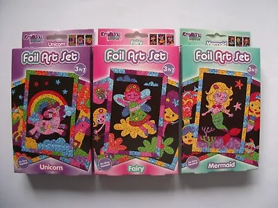 Kreative Kids Foil Art Set Peel And Stick 3 Designs Unicorn Mermaid Fairy  6+ • £2.99