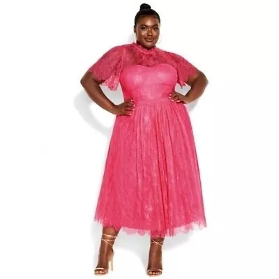 NEW City Chic Sugar Pink Daring Lace Cocktail Party Dress Plus Size XS 14 #L61 • $57.91