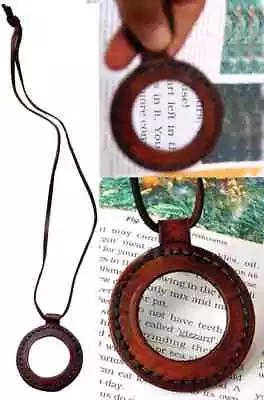 Magnifying Glass Necklace 5x Monocle Magnifier With 15  Long Leather Strap • $15.50