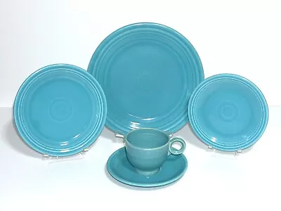 Homer Laughlin Fiestaware Turquoise Blue 5-pc Plate Setting - Vintage • $24.99