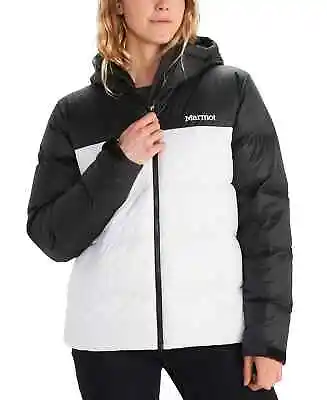 Marmot B2150 Womens White/Black Guides Down Hoody Jacket Size S • $190