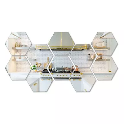10 Pieces Hexagonal Mirror Wall Mirror Glass Mirror Mirrors Decor For Home Bedro • $38.62