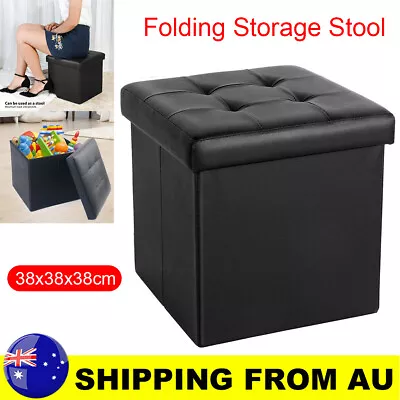 Folding Ottoman Storage Blanket Box Footstool Cube Pouf Faux Leather Foot Stool~ • $29.39