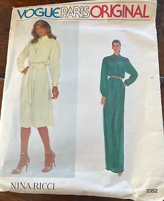 Vogue Paris Original Nina Ricci Sewing Pattern 2352 Size 16 CUT • $4.80