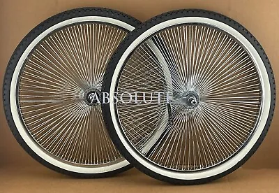 Vintage Lowrider 26  144 Spoke Chrome Dayton Rim Set W/white Wall Diamond Tires. • $232.79