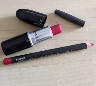 MAC 'Ruby Woo' Red Lipstick And Lip Pencil/Liner Set Classic Retro Matte • £28