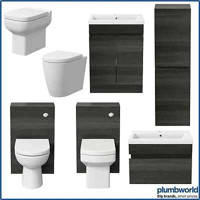 Bathroom Furniture Basin Sink Vanity Toilet WC Unit Tall Cabinet Charcoal Grey • £139.99