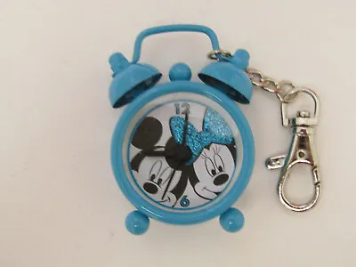 Disney Mickey Minnie Mouse Turquoise Metal Mini Alarm Clock Watch Clip With Bell • £9.68