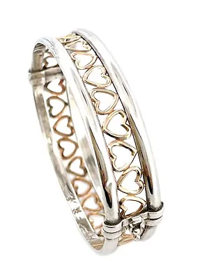 Alwand Vahan Sterling & 14K Gold Open Heart Bangle Bracelet 13.9 Mm Wide 11.0g • $195