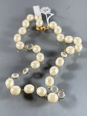 GIVENCHY Gold Tone Vintage 12.3mm Faux Baroque Pearls Bezel Crystal Necklace 24” • $29.99