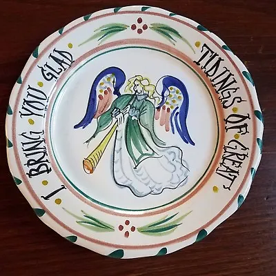 BRUCE STEBNER POTTERY OHIO Glad Tidings Christmas Angel Plate Signed 1995 • $15