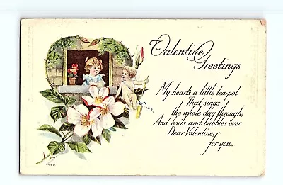 Cupid Cherry Blossom Flower Love Valentine's Day Poem Greeting Card VTG Postcard • $5