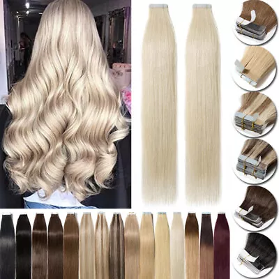 £23.28 • Buy Invisible 100% Tape In Remy Human Hair Extensions THICK Full Head Skin Weft 100g