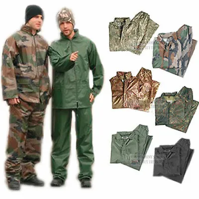 $18.58 • Buy Mens Adults Military Army Waterproof Rainsuit Set Hooded Jacket & Trousers - New