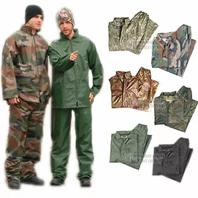 Mens Adults Military Army Waterproof Rainsuit Set Hooded Jacket & Trousers - New • $18.93
