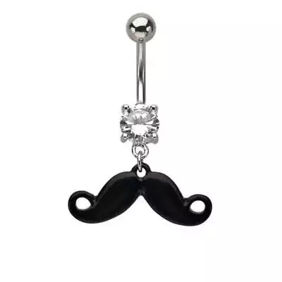 Surgical Steel Belly Button Ring 14 Gauge With Black Mustache Dangle • $13.76