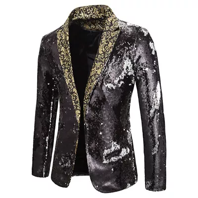 Men Jacket Sequin Glitter Blazer Suit Bling Men Tuxedo Club Gentleman Party Suit • £45.22