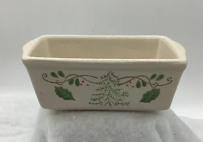 VTG Nantucket Stoneware Mini Loaf Pan Glossy Finish Christmas Tree And Holly. • $8.99