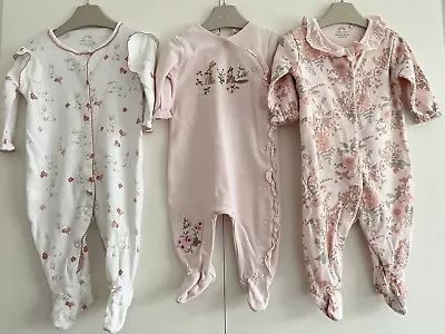 Baby Girls NEXT 0-3 Months Babygrow Sleepsuit Bundle Pink Floral Frills Bunny • £7.99
