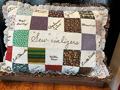 Vintage Embroidered Signature Quilt Block Pillow 1979 Provenance Of The Names • $21.99