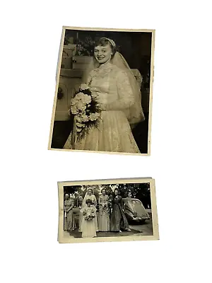 $34.99 • Buy Lot 2 Vintage Wedding Photographs Bride Wedding Party Old Car Early To Mid 1900s