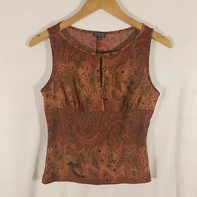 Heart Moon Star Size M Maroon Brown Gradient Sleeveless Tank Top Keyhole Neck • $14.99