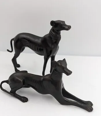 Vintage Metal Greyhound Whippet Dog Figures Set Of 2 Heavy • $71.99