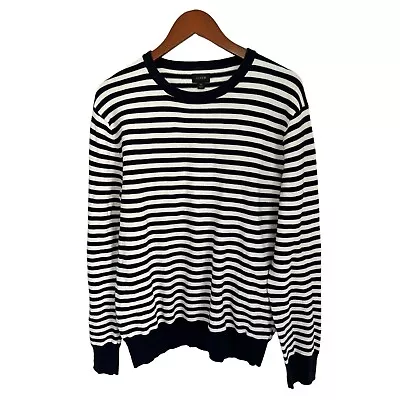 J.CREW Knitted Cotton Crewneck Blue White Stripes Nautical Long Sleeve Size Med • $24.99