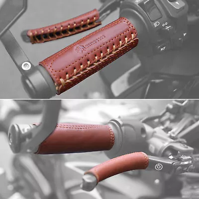 Universal Leather Motorcycle Handlebar Grips Cover + Brake Clutch Lever Covers • $35