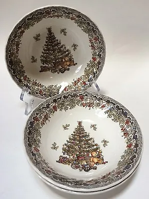 3 Queen’s Season’s Greetings Myott Factory Christmas Tree Soup Cereal Bowls • $19.95