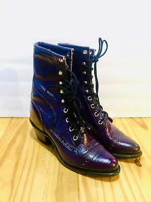 Vintage Capezio Kiltie Victorian Granny  Purple Leather Boots Women's Size 6.5 M • $29.99