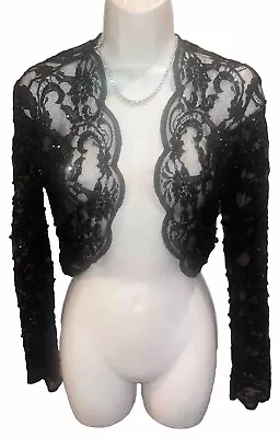 Rare Vintage Y2K 1999 Victoria’s Secret Black Scalloped Lace Sequin Shrug Bolero • $150